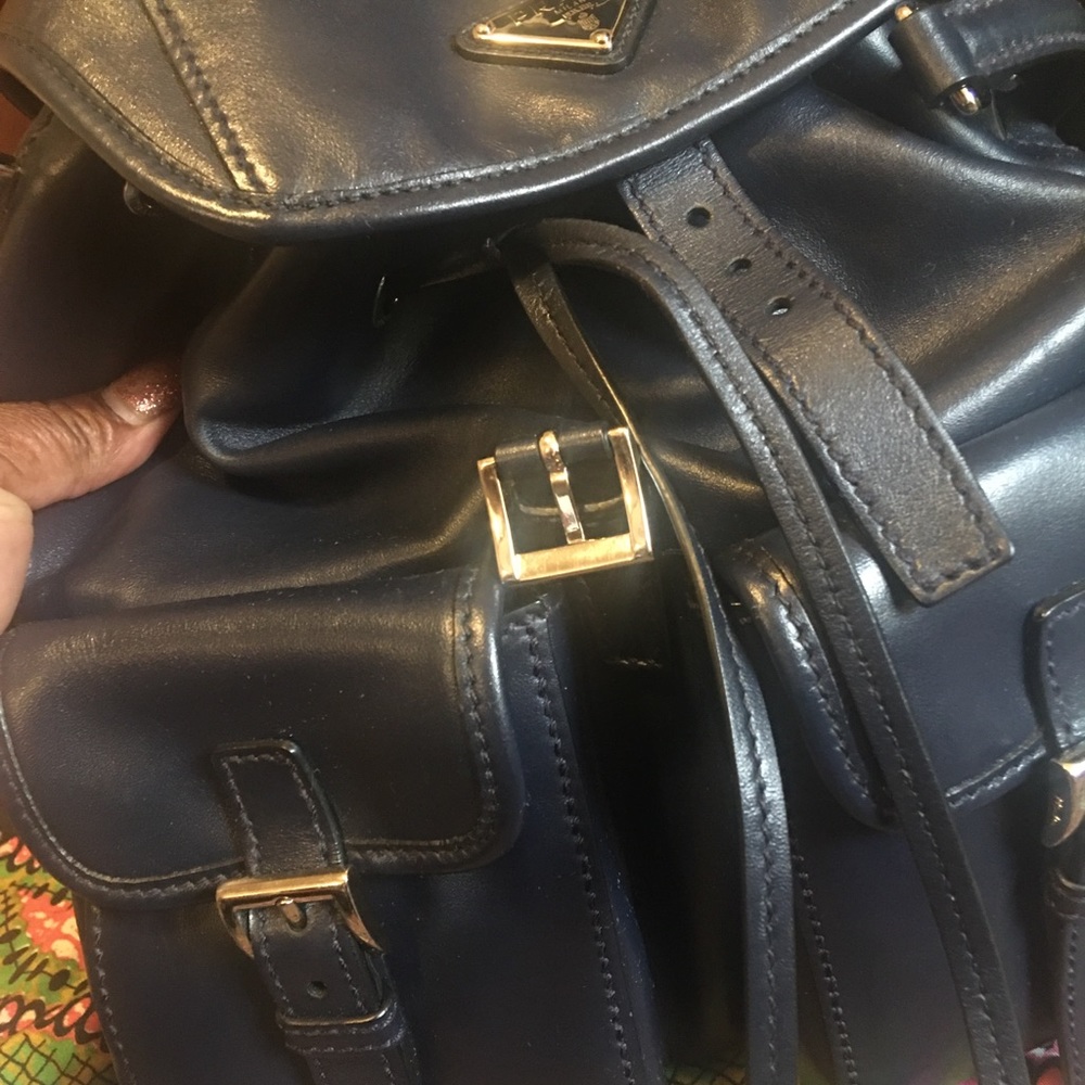 PRADA Navy Blue Drawstring Shoulder Bag